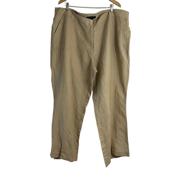 Ashley Stewart Khaki Linen Blend Pants Pus Size 26W Lightweight Thin Pockets - Picture 1 of 6